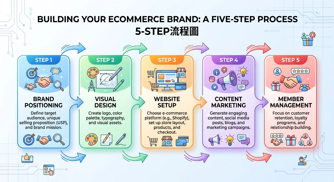 建立電商品牌 5 步驟流程圖