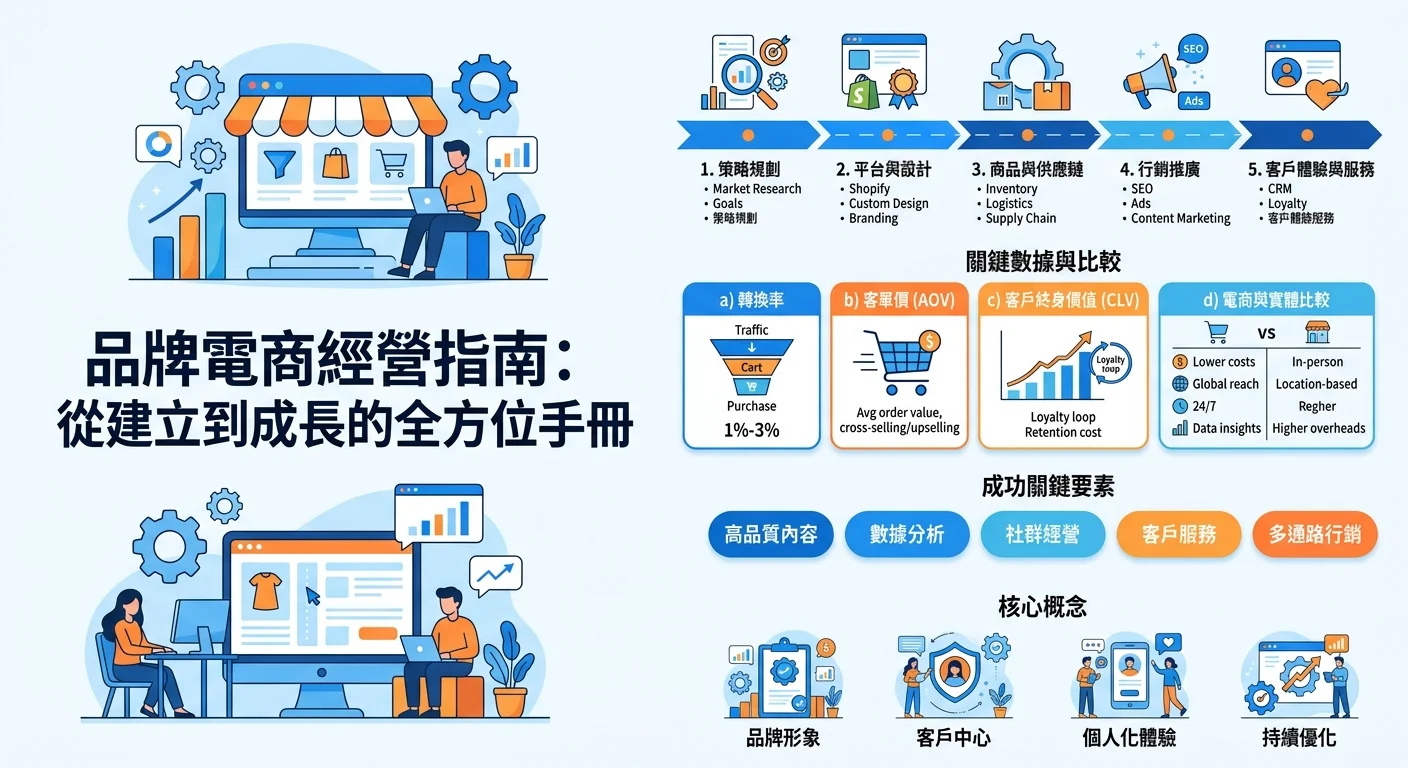 品牌電商是什麼？2026 從零打造電商品牌的完整策略指南相關的視覺化資訊圖，展示核心概念與數據對比
