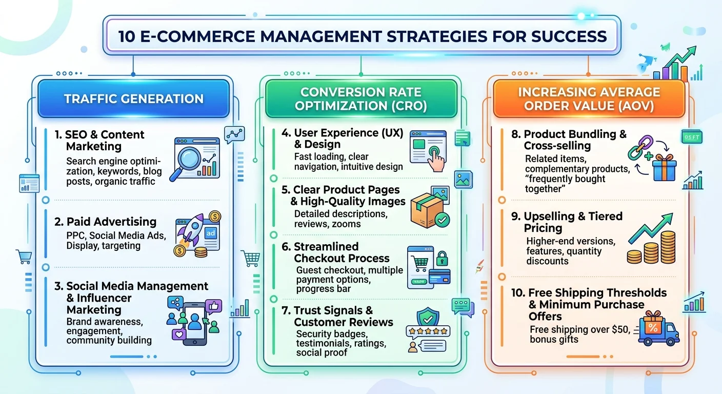 10 個電商經營策略分類摘要圖