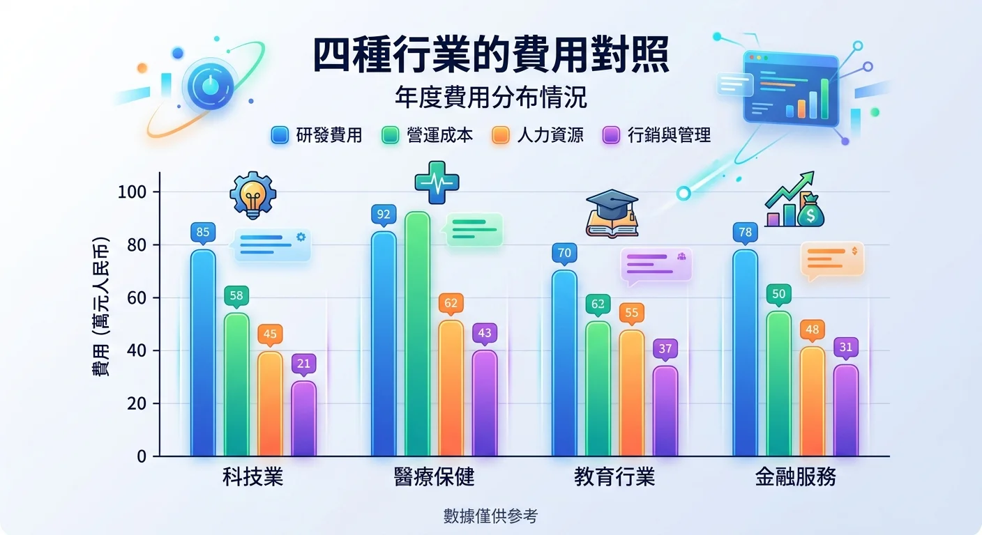 四種行業的費用對照柱狀圖
