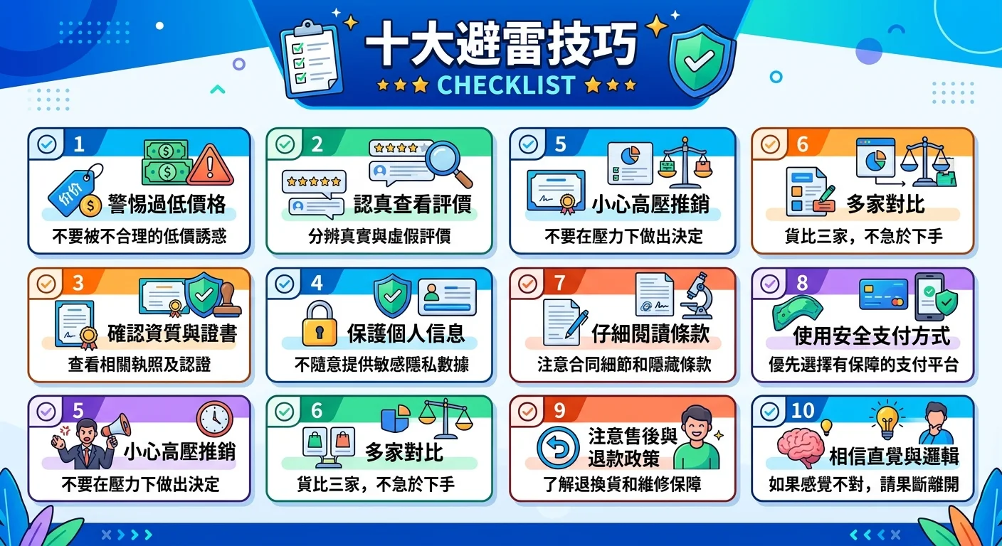 十大避雷技巧的 checklist 圖