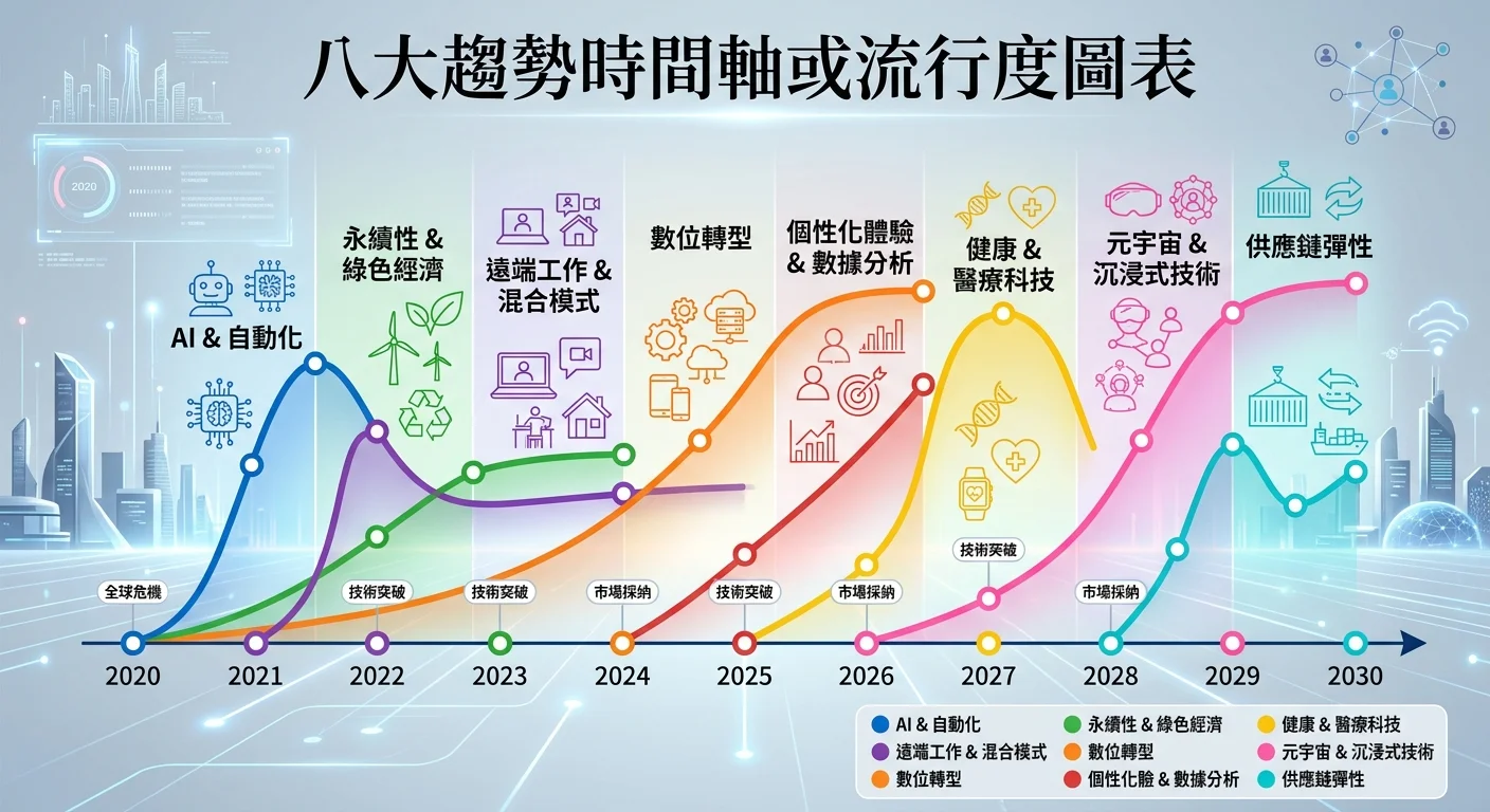 八大趨勢的時間軸或流行度圖表