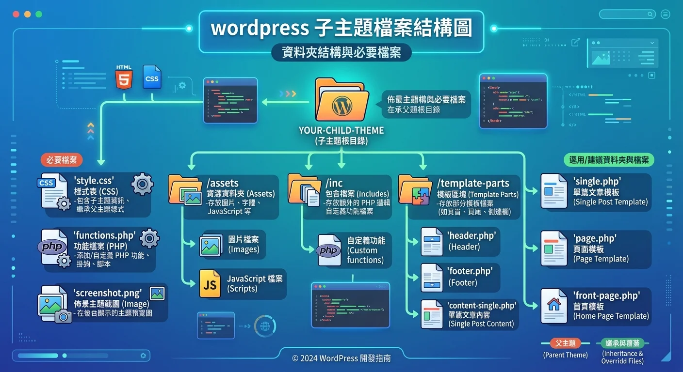子主題檔案結構圖，展示資料夾結構和必要檔案