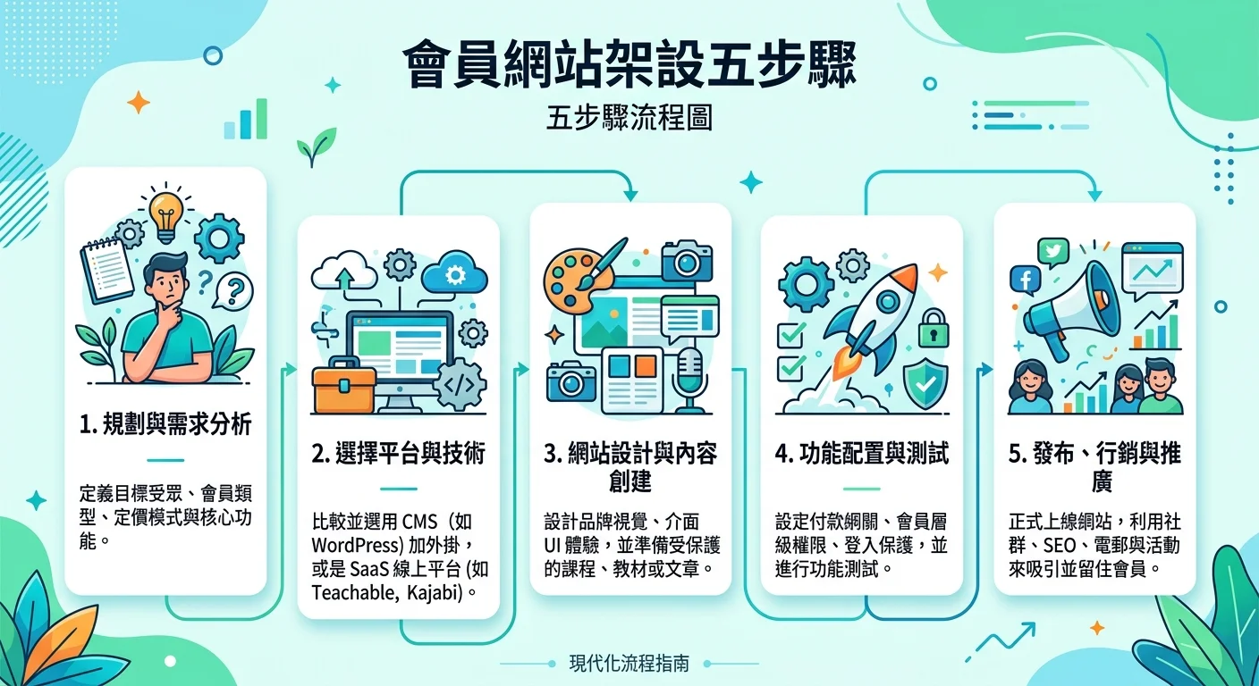 會員網站架設五步驟流程圖